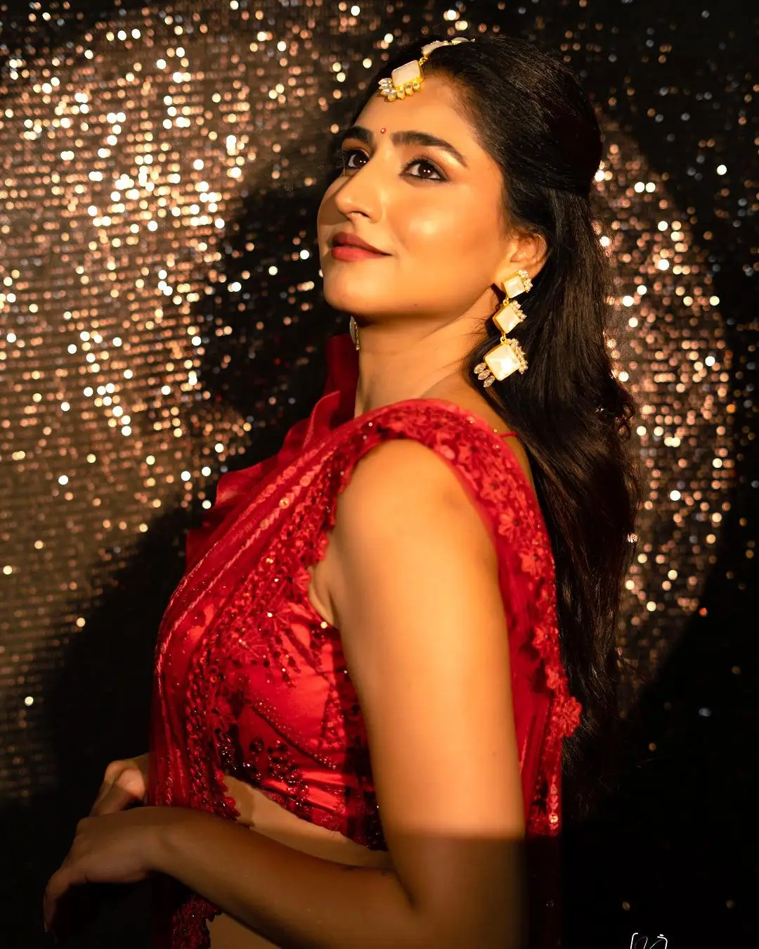 Varshini Sounderajan In Red Lehenga Voni Choli